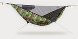 Hammock set up against studio background without rainfly, revealing the ridgeline pocket and mesh.
